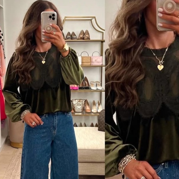 Tops - Elegant Green Velvet Women's Top